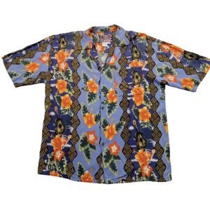 Basix Hawaiian Shirt S Men's Blue Floral Short Sleeve Button Front Rayon